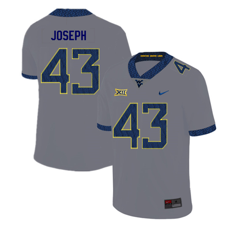 2019 Men #43 Drew Joseph West Virginia Mountaineers College Football Jerseys Sale-Gray